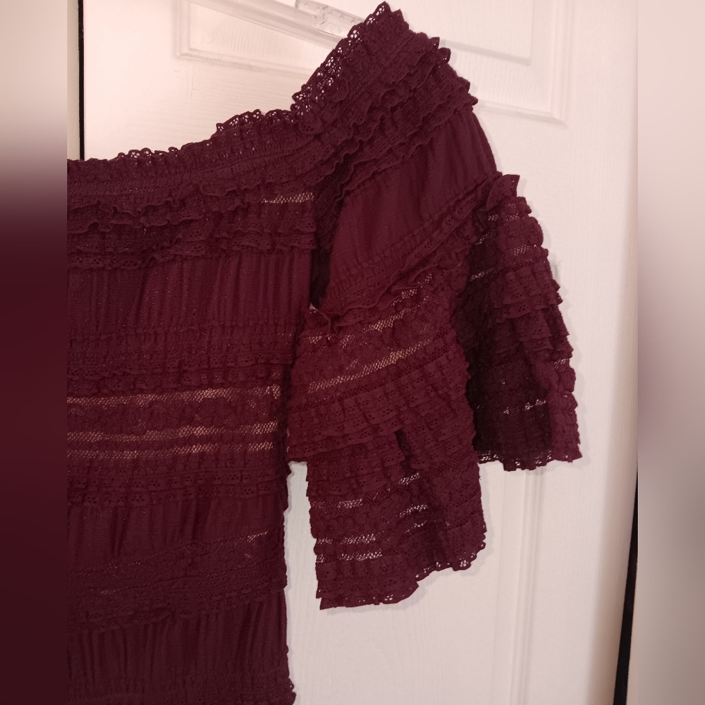 Cinq à Sept Burgundy Off-Shoulder Blouse - Picture 5 of 11